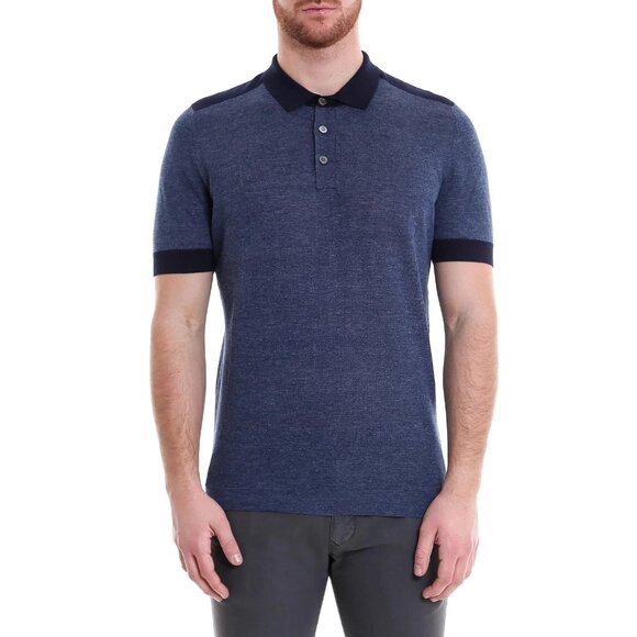 Brunello Cucinelli Blue Linen-Blend Contrasting Polo Shirt - Picture 1 of 13